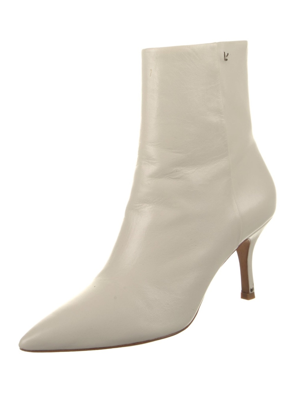 Larroude Cream Pointed-Toe Leather Ankle Boots